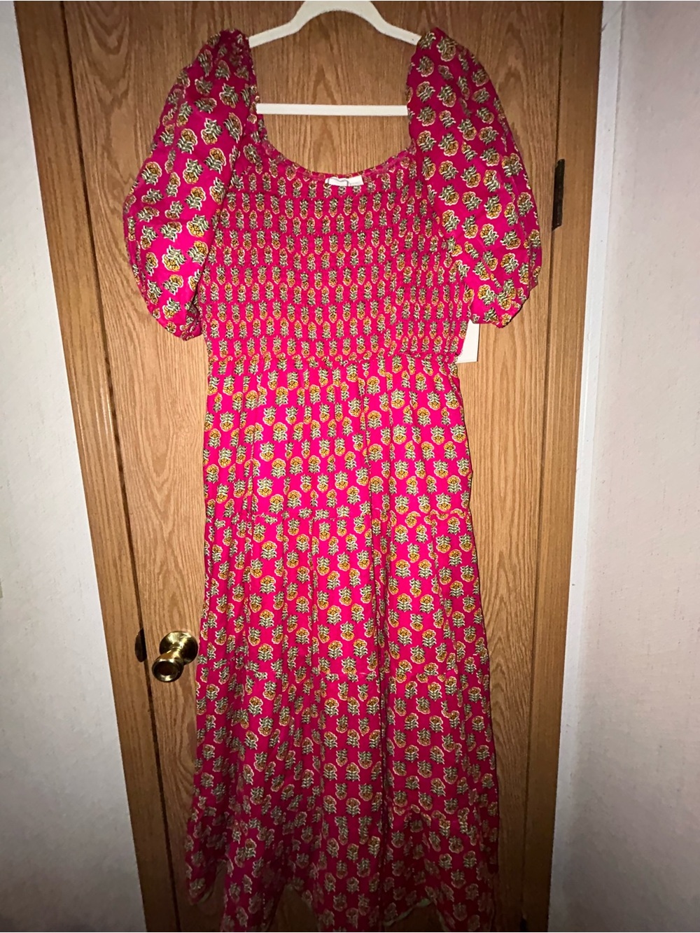 New, LEA Anthropologie Floral Print Smocked Puffed Short Sleeve Maxi Dress